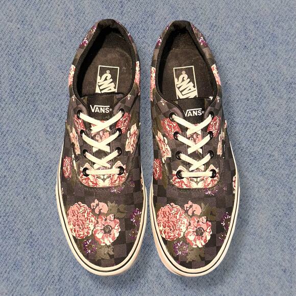 Vans Authentic Women’s Pink & Grey Floral Checkered Sneakers - Size 10.5 - Picture 3 of 7
